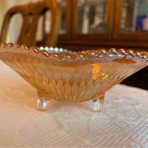 Vintage Yellow Carnival Glass Round Beaded Bowl - Picture 2 of 5